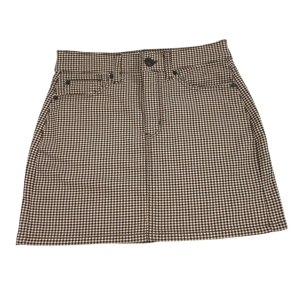 American Eagle Mini Skirt Women 0 Preppy Academia Brown Black Houndstooth Pocket